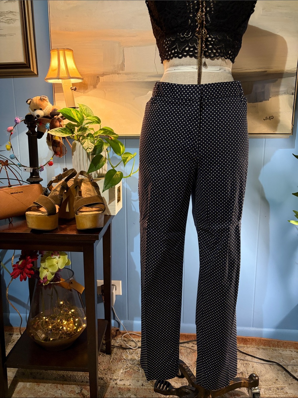 GAP Navy Polka Dot Slim- Cropped Pants